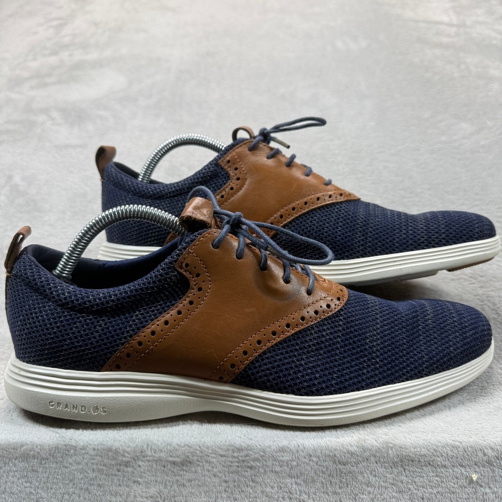Cole Haan Shoes Men's 10.5 Grand.OS Wingtip Sneakers Navy Blue Tan Leather‎ Mesh